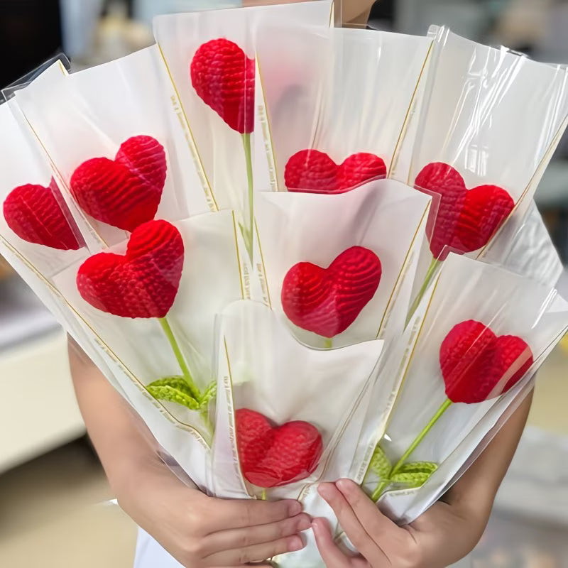 Handmade Crochet Heart Bouquet – Forever Yarn Flowers Gift for Valentine's Day, Anniversaries & Birthdays