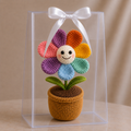 Handmade Crochet Smiling Daisy Flower – Colourful Amigurumi Pot Decor