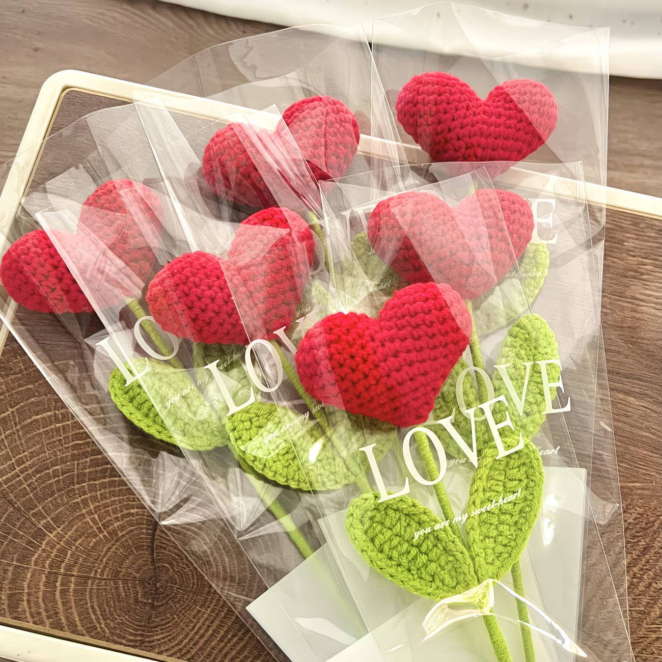Handmade Crochet Heart Bouquet – Forever Yarn Flowers Gift for Valentine's Day, Anniversaries & Birthdays