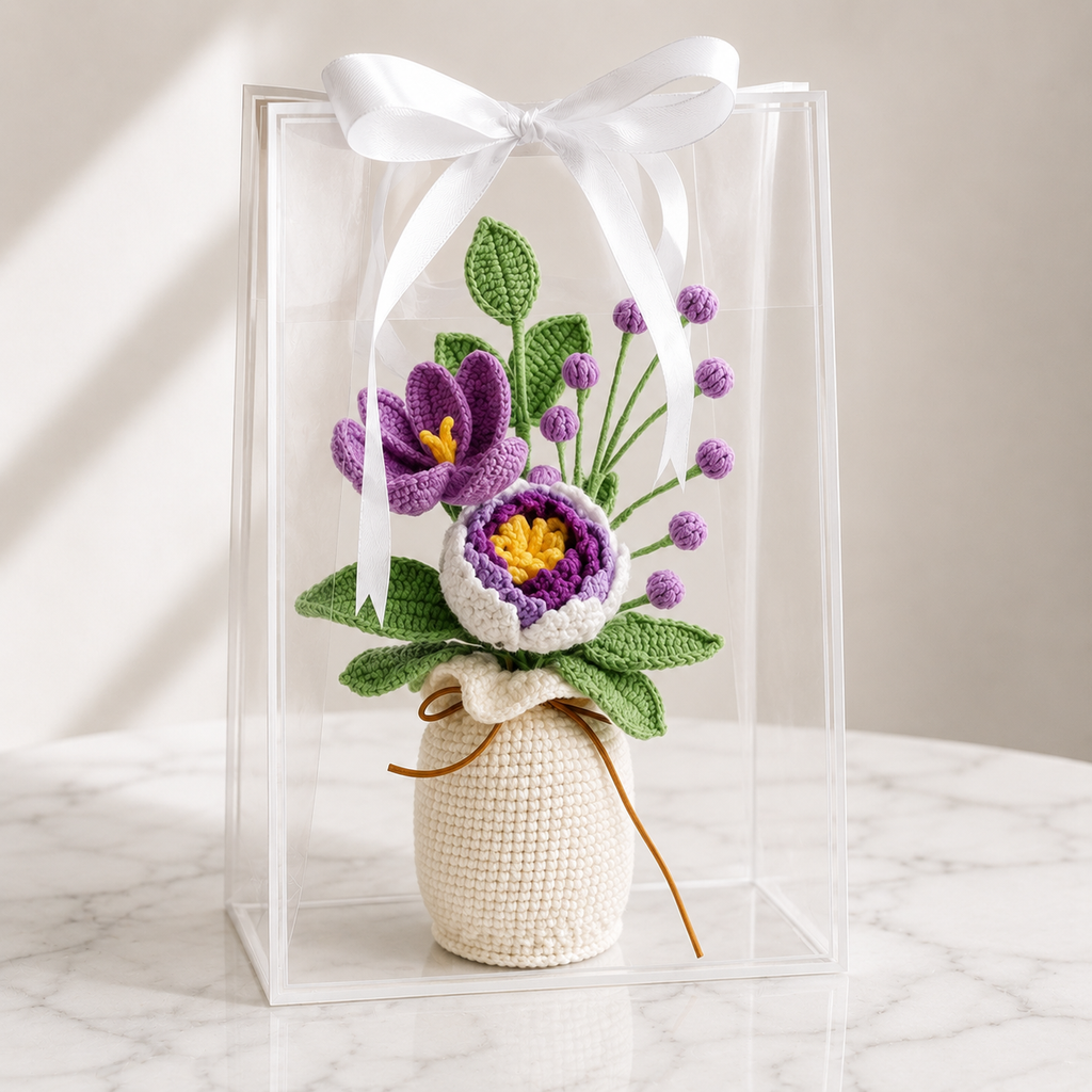 Handmade Crochet Purple Wildflower Vase Arrangement