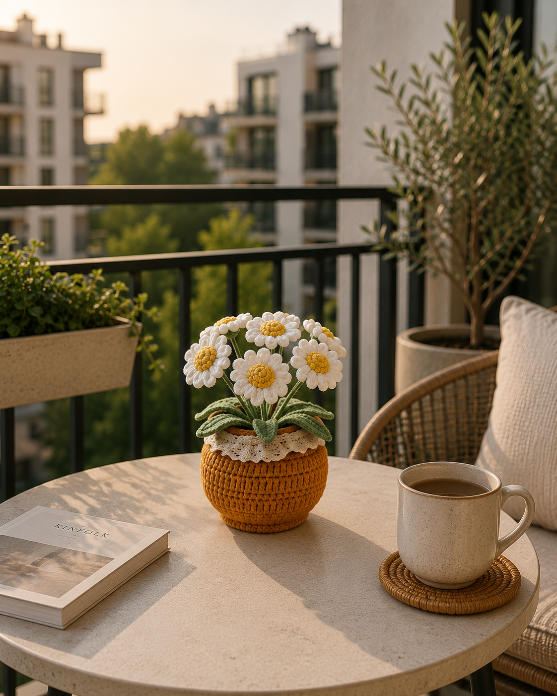 Handmade Crochet Daisies Potted Plant