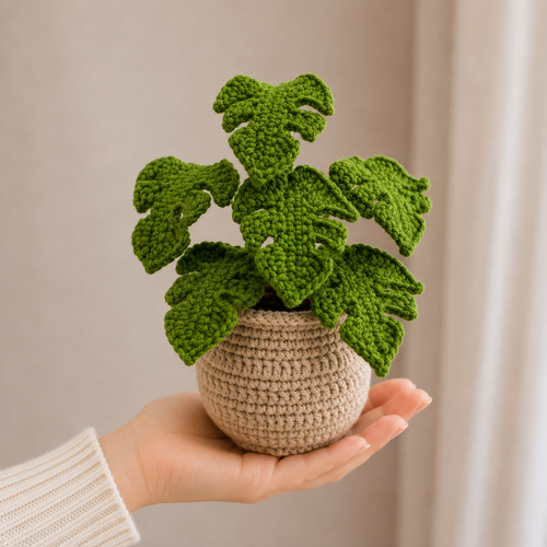 Handmade Crochet Cheese Plant (Monstera) Potted Plant – Amigurumi Monstera Decor, Forever Houseplant Gift