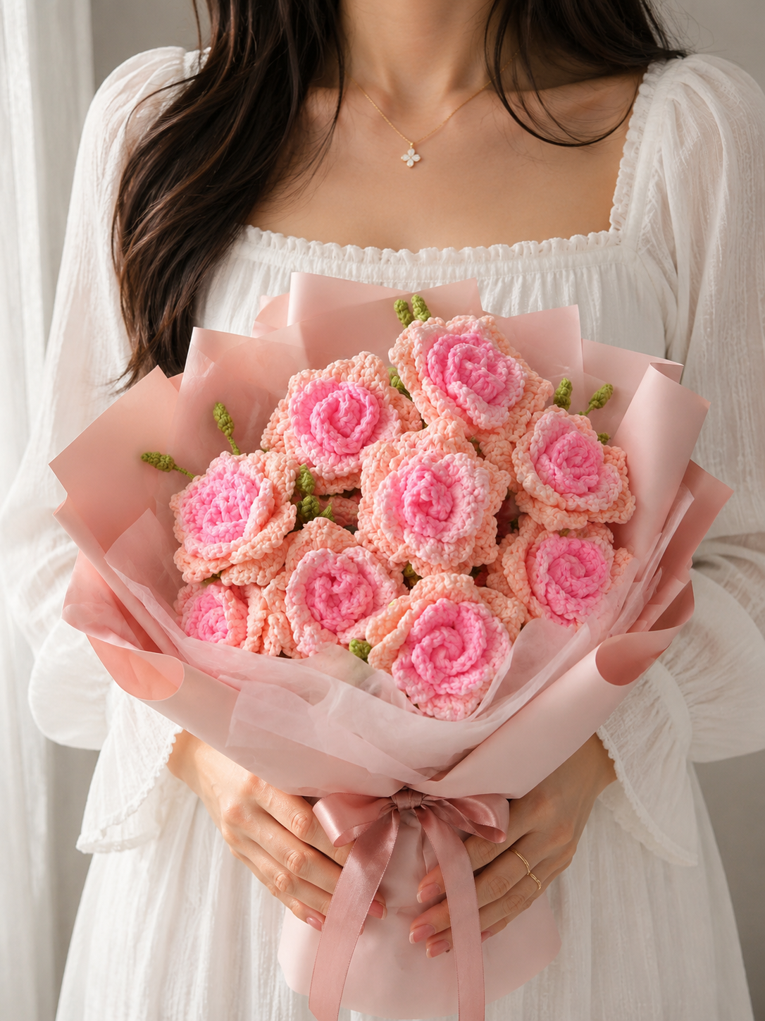 Handmade Crocheted Rose Bouquet - 11pc Bouquet