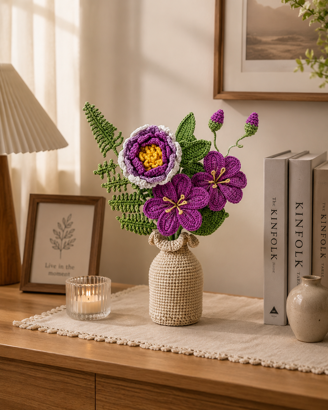 Handmade Crochet Purple Wildflower Vase Arrangement