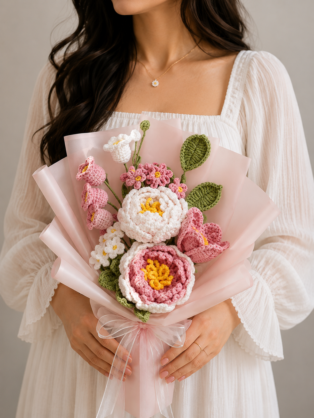 Handmade Crocheted Peony Bouquet