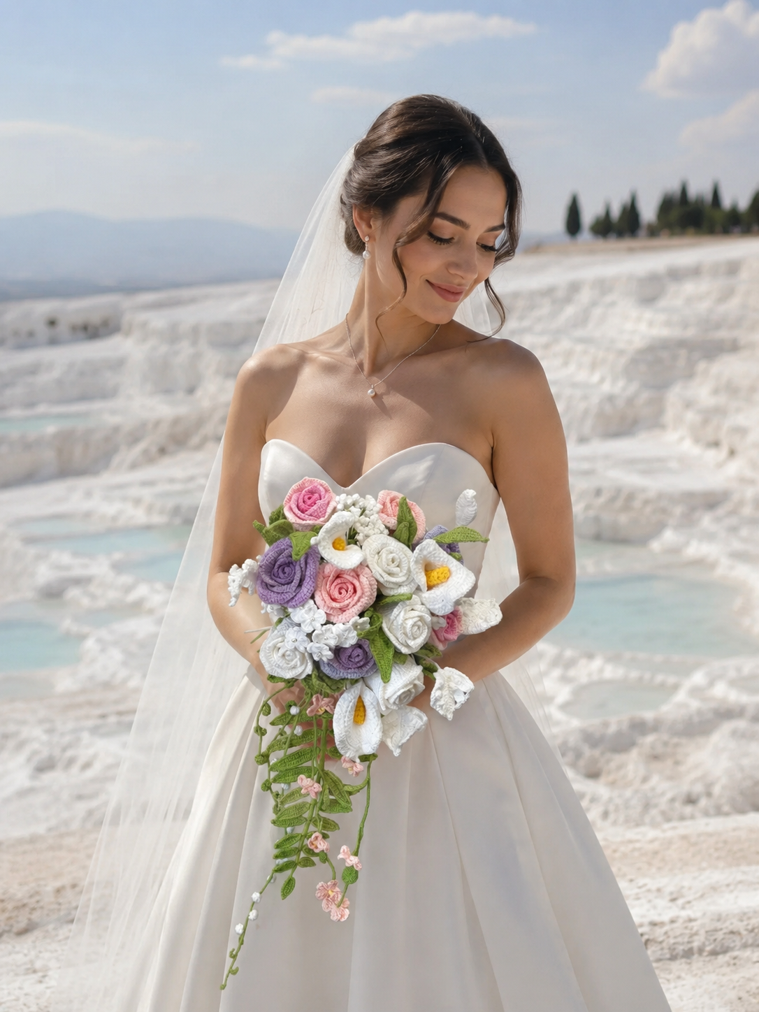 Forever Blooms – Handcrafted Crochet Mixed Flowers Wedding Bouquet