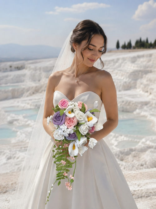 Forever Blooms – Handcrafted Crochet Mixed Flowers Wedding Bouquet
