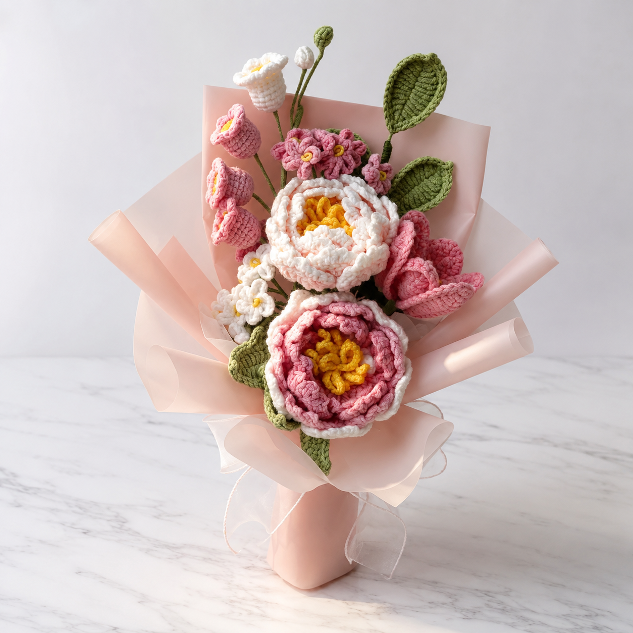 Handmade Crocheted Peony Bouquet