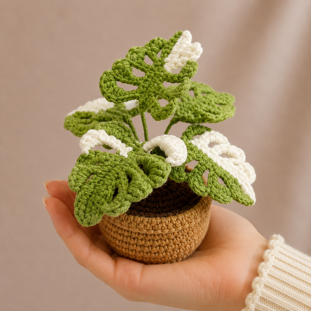Crochet Monstera Plant in Pot – Handmade Botanical Home Decor Joy Blooms London