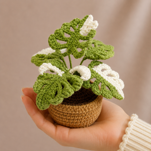 Crochet Monstera Plant in Pot – Handmade Botanical Home Decor Joy Blooms London