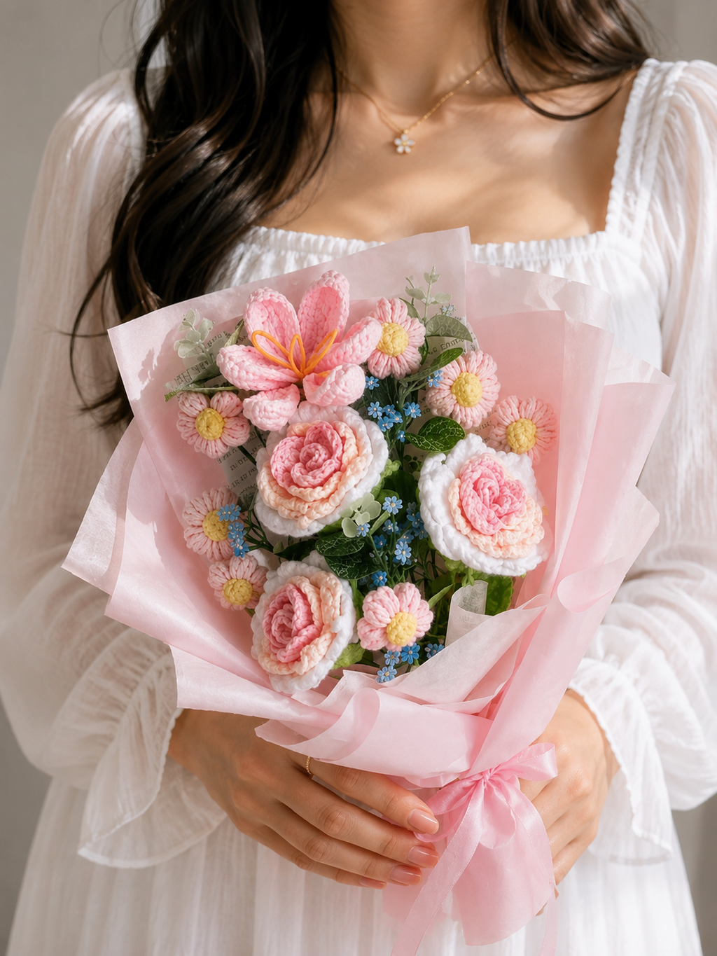 Handmade Crocheted Roses, Tulips and flowers Bouquet