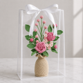 Handmade Crochet Pink Rose & Berry Vase Arrangement