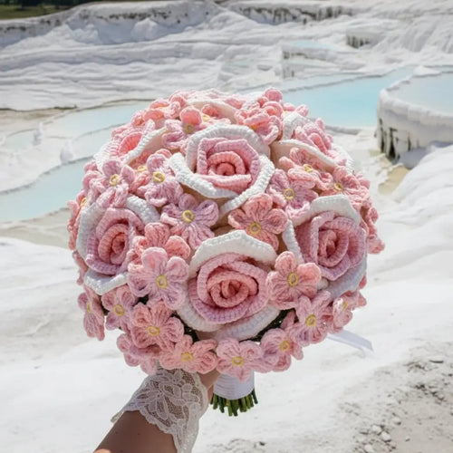 Forever Blooms – Handcrafted Crochet Pink Rose Wedding Bouquet Joy Blooms London