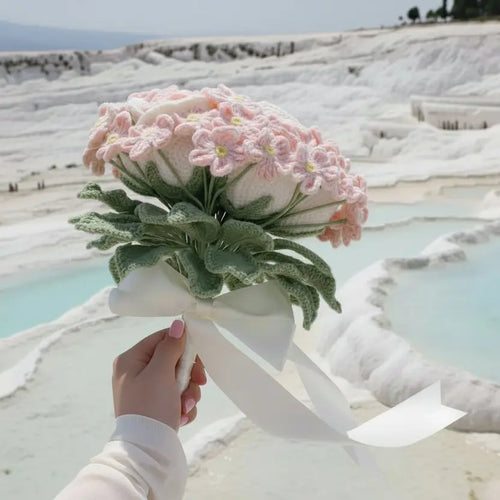Forever Blooms – Handcrafted Crochet Pink Rose Wedding Bouquet Joy Blooms London