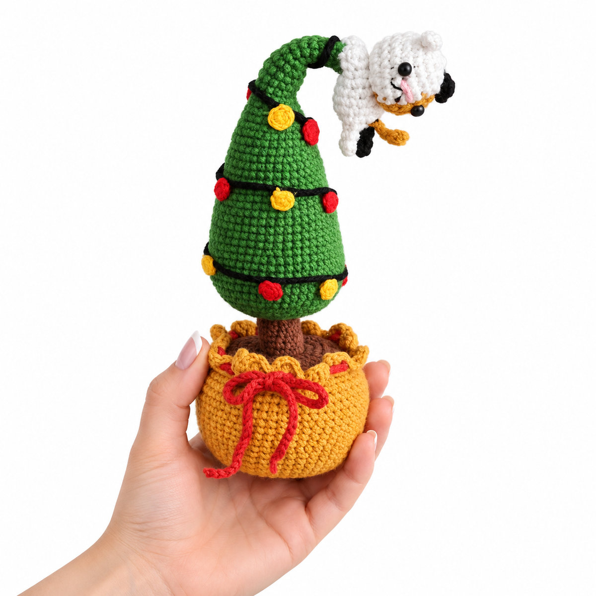 Handmade Crochet Christmas Tree with Cat | Potted Xmas Tree Decor | Amigurumi Holiday Decoration | Christmas Table Decor | Unique Christmas Gift Joy Blooms London