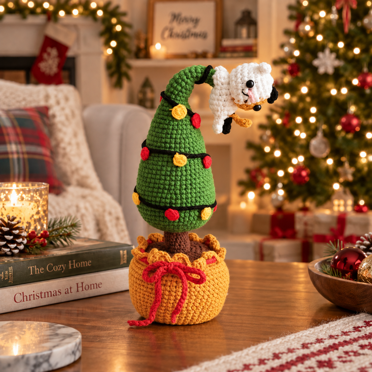 Handmade Crochet Christmas Tree with Cat | Potted Xmas Tree Decor | Amigurumi Holiday Decoration | Christmas Table Decor | Unique Christmas Gift Joy Blooms London