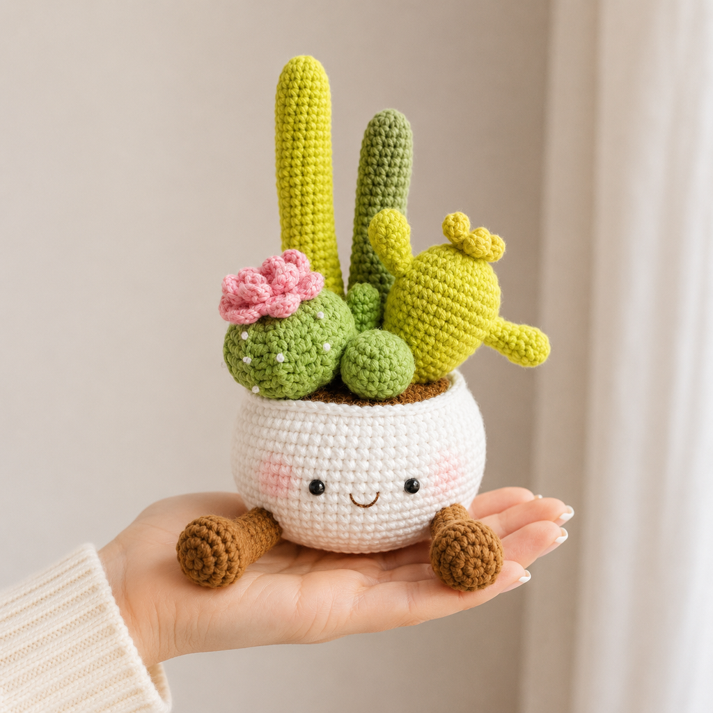 Handmade Crochet Cute Cactus Decor Desk & Nursery Plants Joy Blooms London