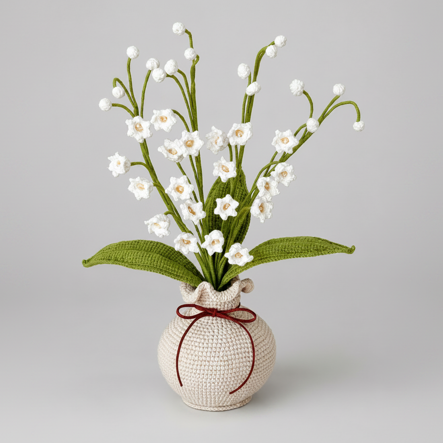 Handmade Crochet Lily of the Valley Vase Plant Joy Blooms London