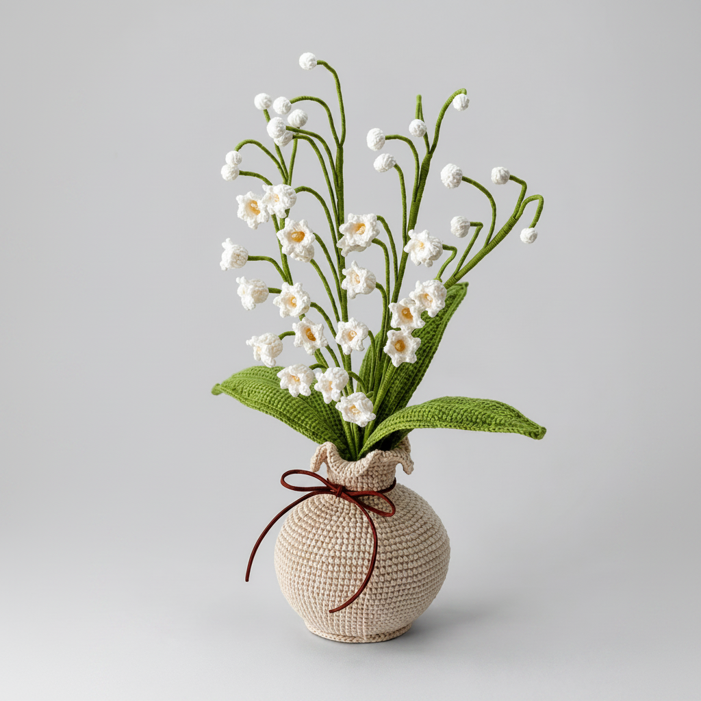 Handmade Crochet Lily of the Valley Vase Plant Joy Blooms London