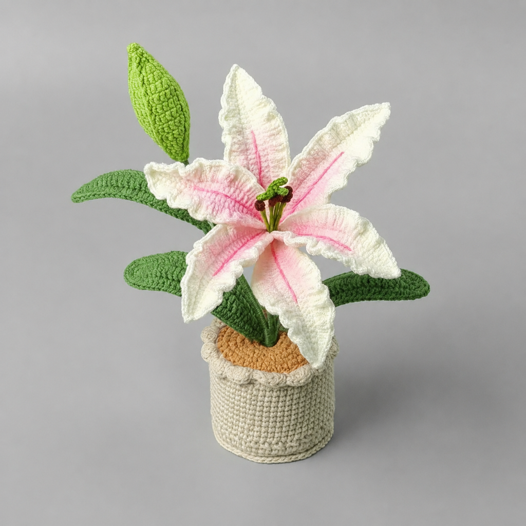 Handmade Crochet Lily Potted Plant Joy Blooms London