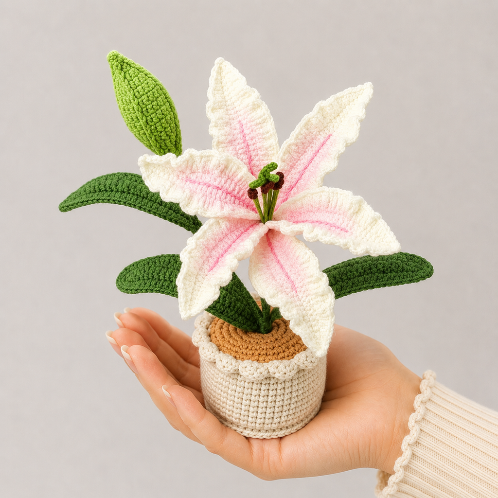 Handmade Crochet Lily Potted Plant Joy Blooms London