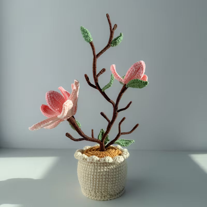 Handmade Crochet Magnolia Potted Plant Joy Blooms London