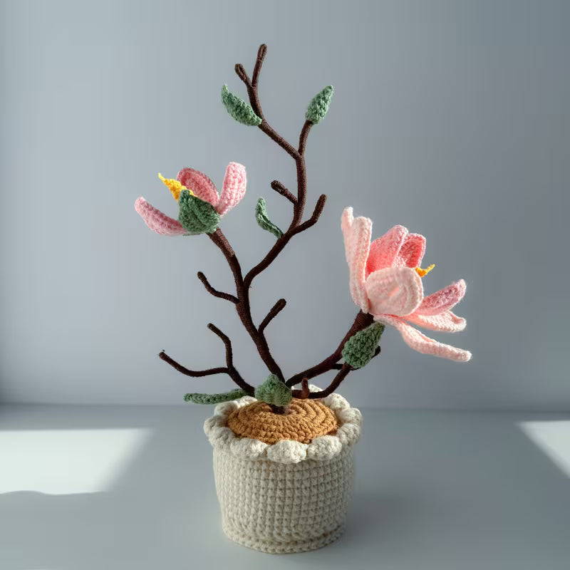 Handmade Crochet Magnolia Potted Plant Joy Blooms London