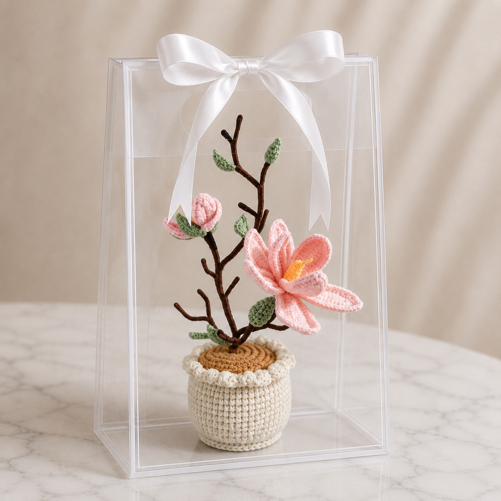 Handmade Crochet Magnolia Potted Plant Joy Blooms London