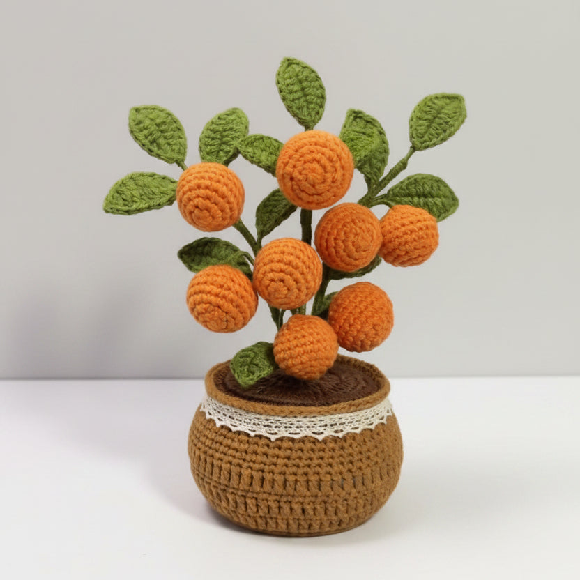 Handmade Crochet Orange Potted Plant Joy Blooms London