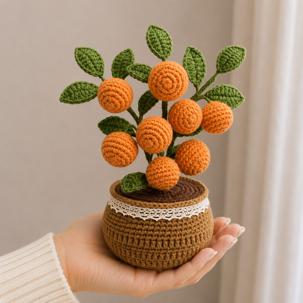 Handmade Crochet Orange Potted Plant Joy Blooms London