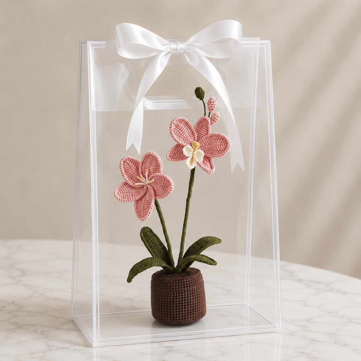 Handmade Crochet Orchid in Pot – Amigurumi Potted Orchid Gift Joy Blooms London