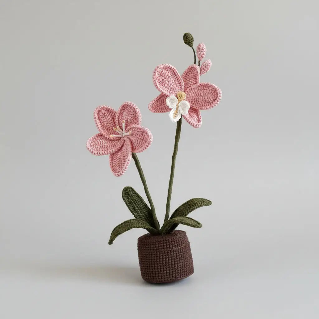 Handmade Crochet Orchid in Pot – Amigurumi Potted Orchid Gift Joy Blooms London