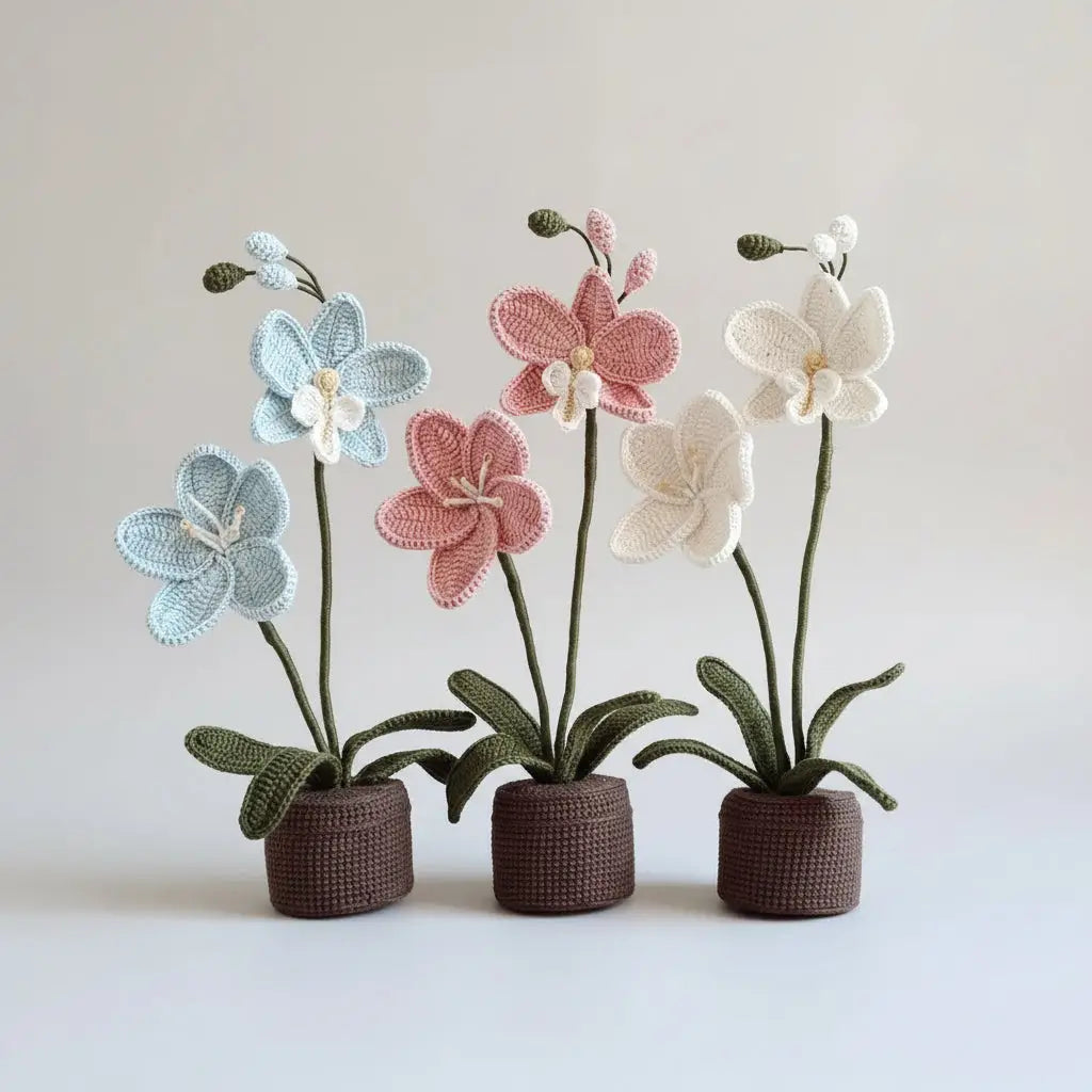 Handmade Crochet Orchid in Pot – Amigurumi Potted Orchid Gift Joy Blooms London