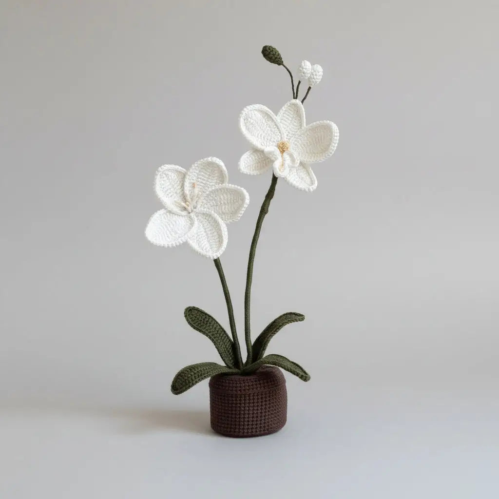 Handmade Crochet Orchid in Pot – Amigurumi Potted Orchid Gift Joy Blooms London