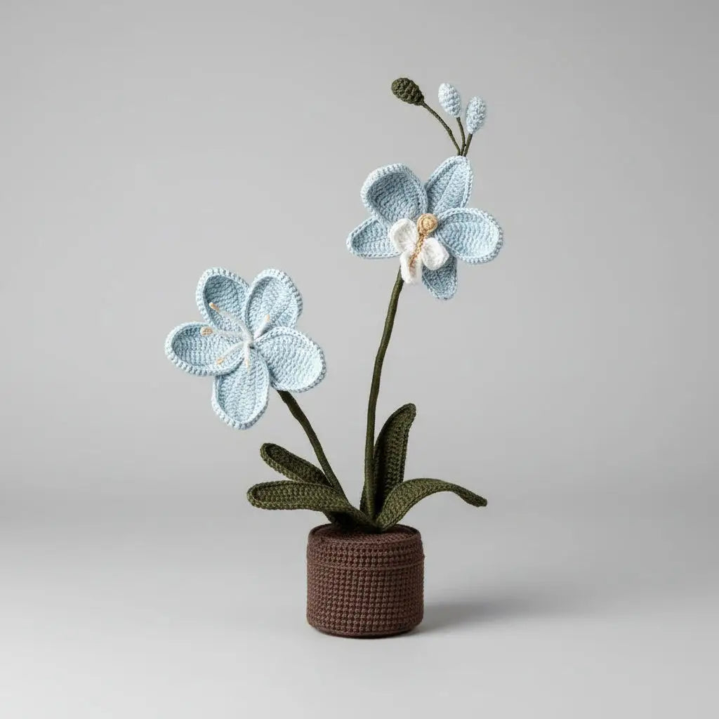 Handmade Crochet Orchid in Pot – Amigurumi Potted Orchid Gift Joy Blooms London
