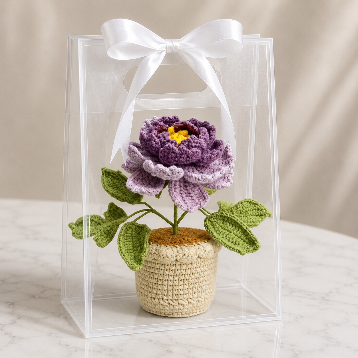 Handmade Crochet Peony Potted Plant Joy Blooms London