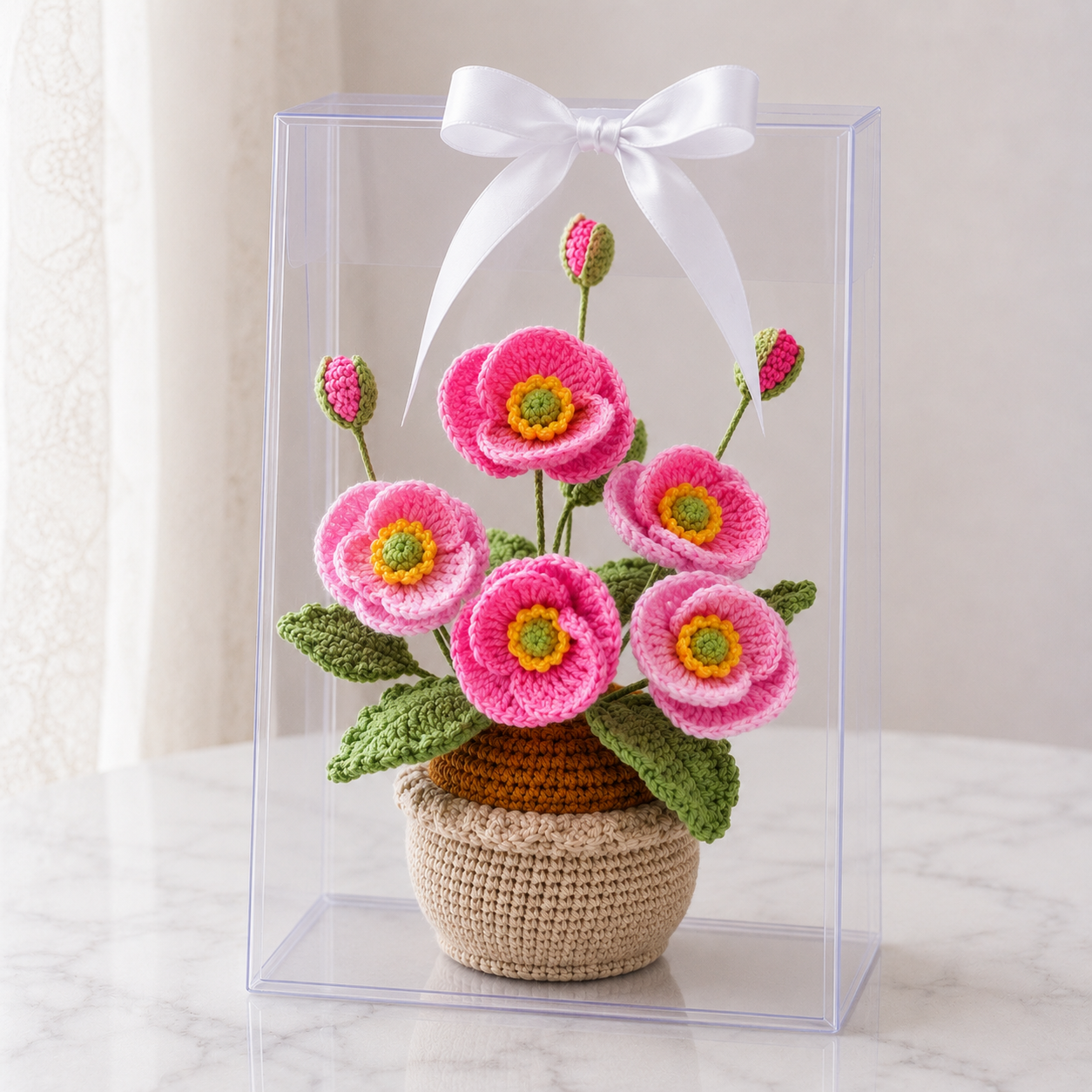 Handmade Crochet Poppies Potted Plant Joy Blooms London