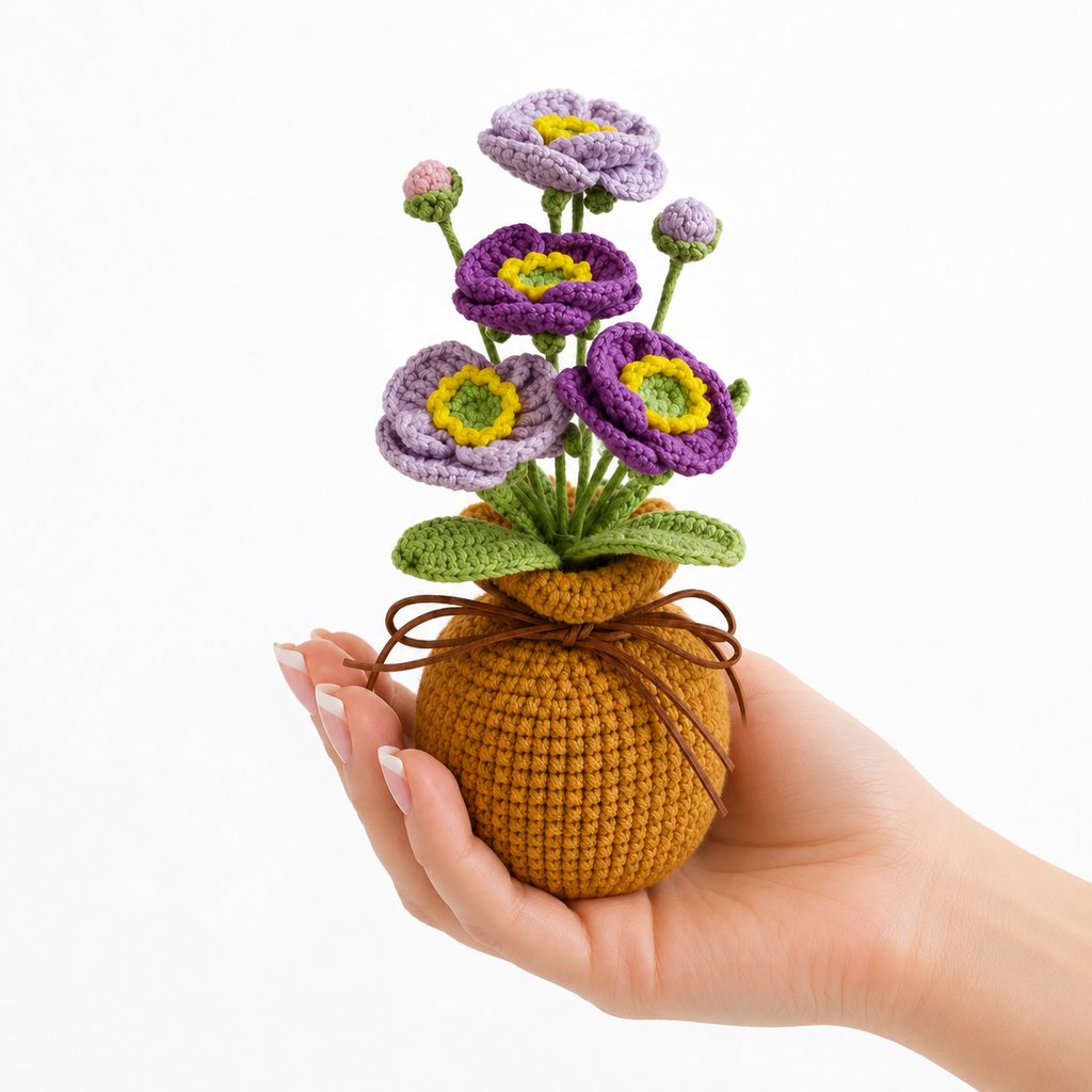 Handmade Crochet Poppies Potted Plant Joy Blooms London