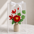 Handmade Crochet Red Peony & Lily Vase Arrangement Joy Blooms London