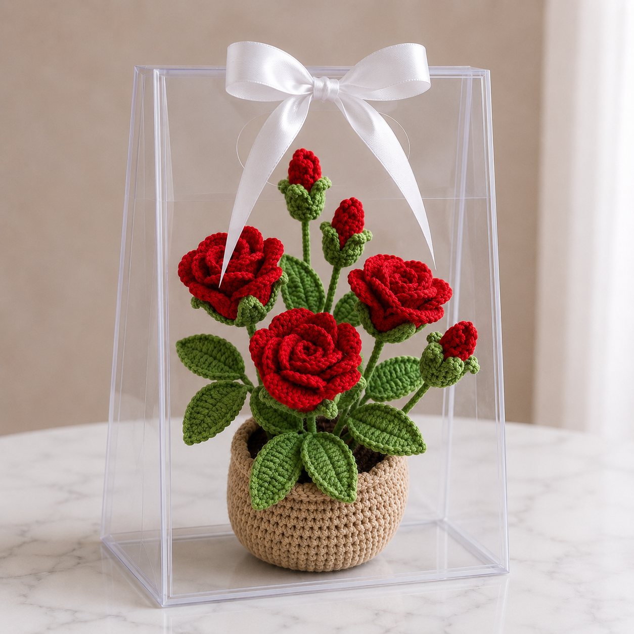 Crochet Red Roses Potted Plant – Joy Blooms London
