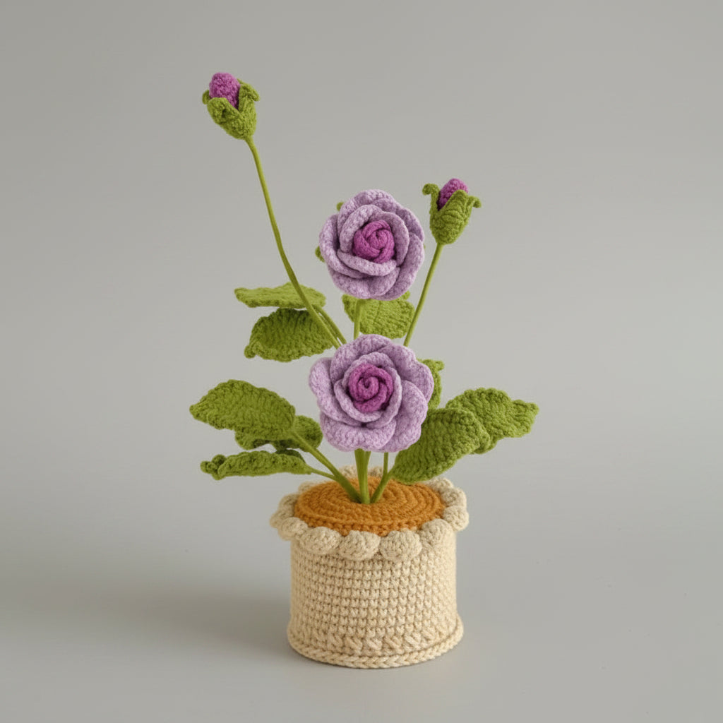 Handmade Crochet Rose Potted Flower – Romantic Amigurumi Bloom Decor Joy Blooms London