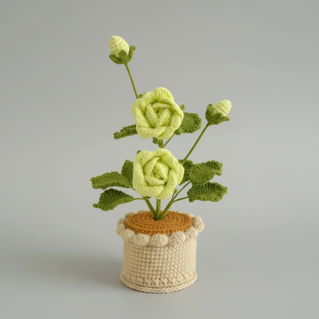 Handmade Crochet Rose Potted Flower – Romantic Amigurumi Bloom Decor Joy Blooms London