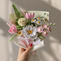 Handmade Crochet Spring Bouquet – Daisy, Tulip & Rose Forever Flowers Joy Blooms London