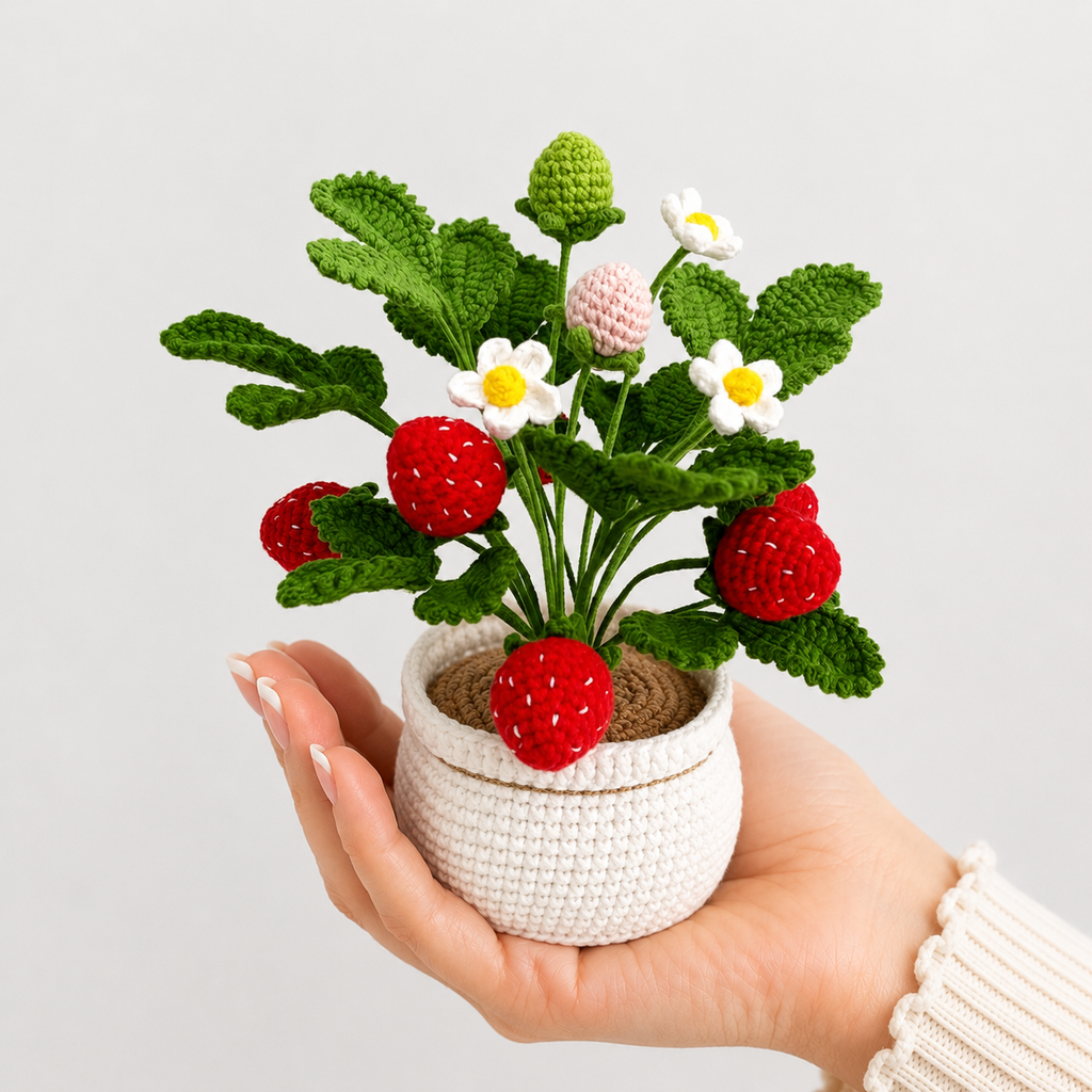 Handmade Crochet Strawberry Potted Plant Joy Blooms London