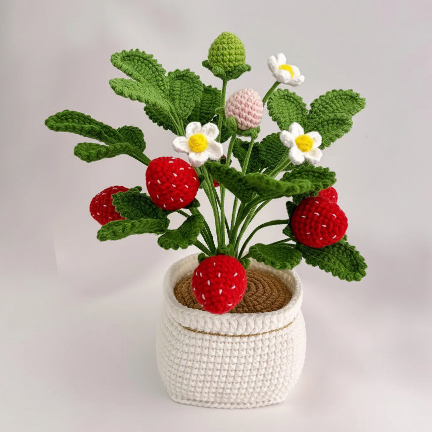 Handmade Crochet Strawberry Potted Plant Joy Blooms London