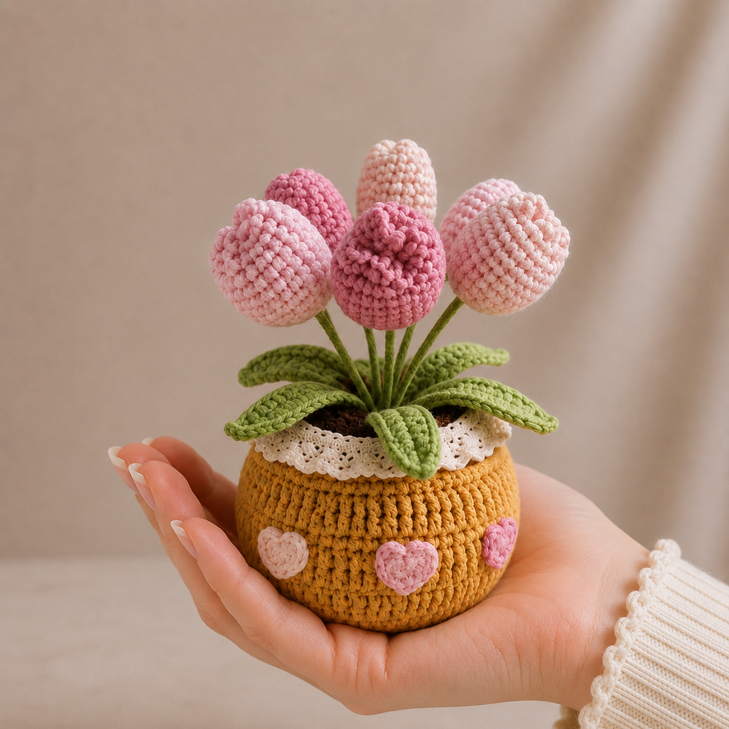 Handmade Crochet Tulips Potted Plant Joy Blooms London