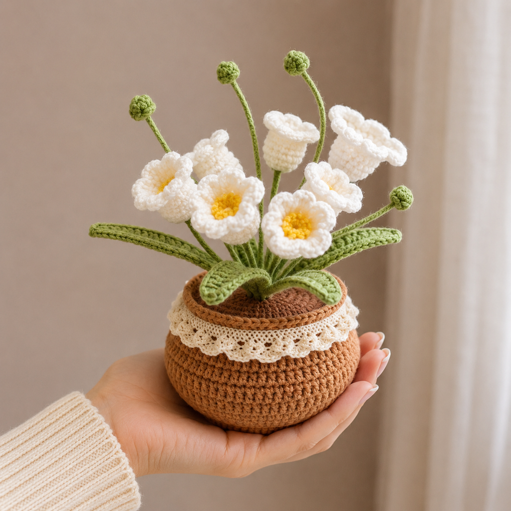Handmade Crochet White Anemone Windflower Potted Plant Joy Blooms London