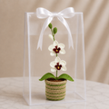 Handmade Crochet White-Purple Orchid in Pot – Amigurumi Potted Orchid Gift Joy Blooms London