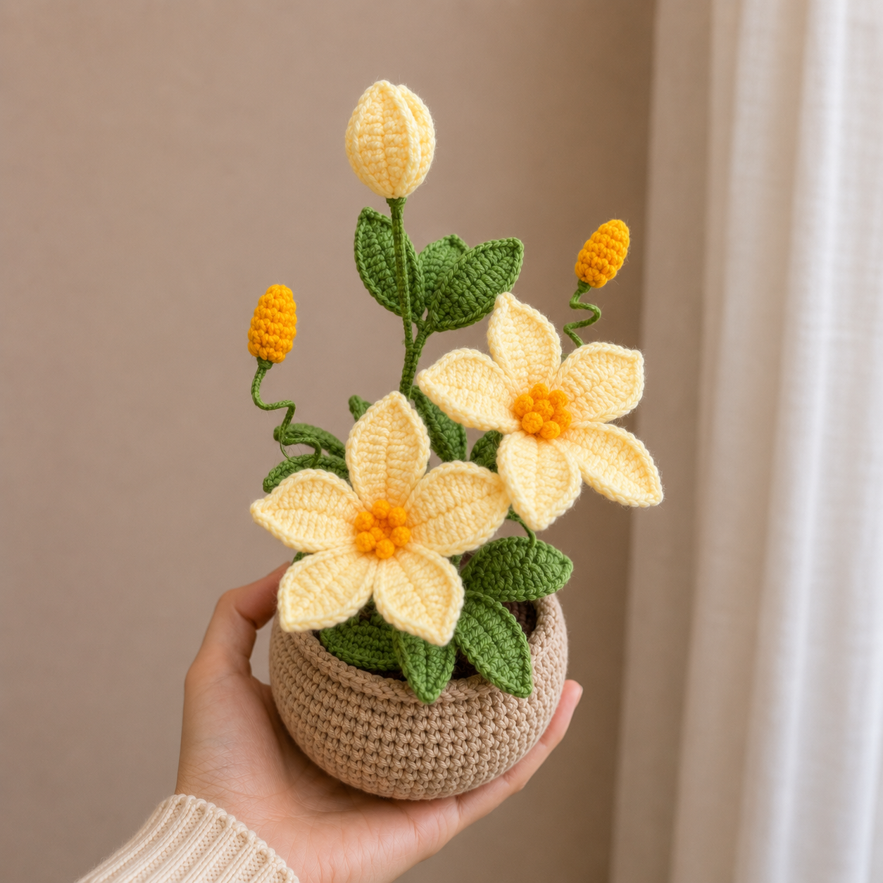 Handmade Crochet Yellow Daffodil Potted Plant Joy Blooms London