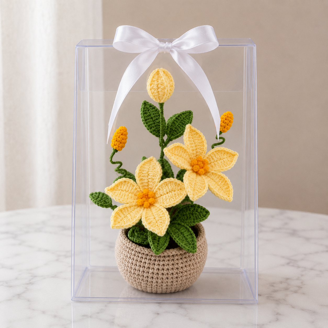 Handmade Crochet Yellow Daffodil Potted Plant Joy Blooms London